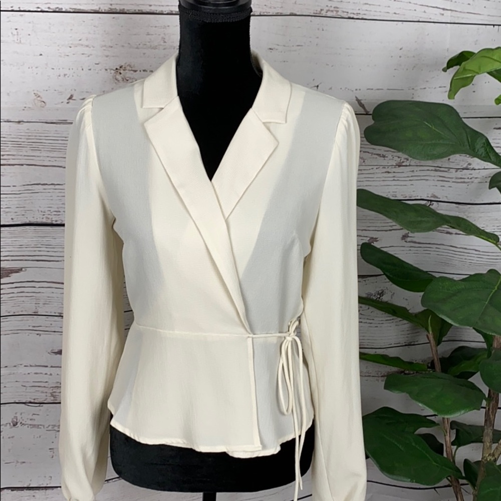 NWOT, Elegant Wrap-Around Cream Blouse, L